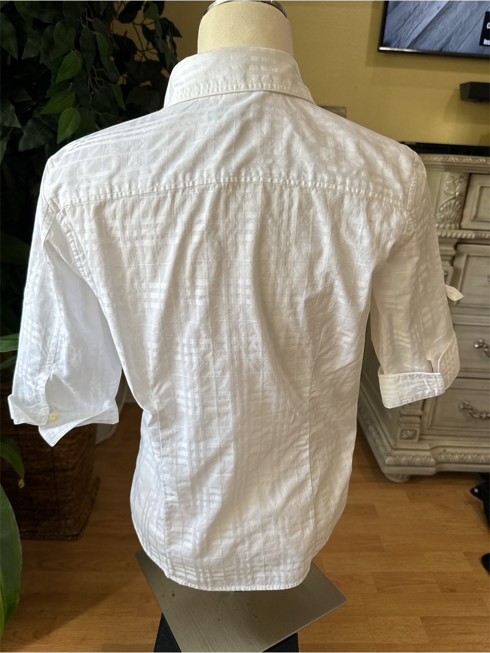 Burberry London White Jacquard Nova Check Button Up Shirt Medium - Picture 5 of 12